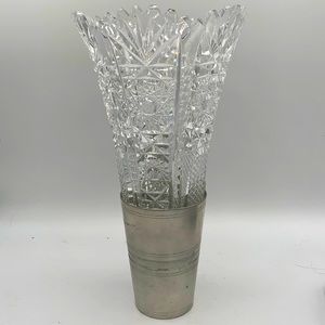 Cut Glass/Pewter(?) Vase. Very Unusual